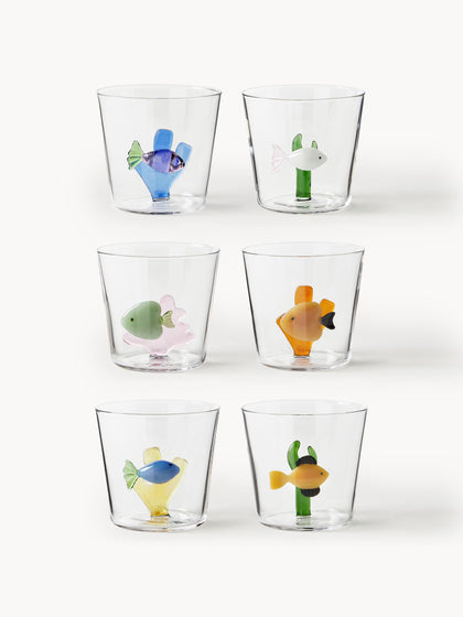 Westwing Vasos de agua artesanales Marine Garden 6 uds