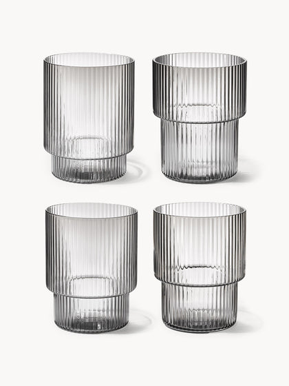 Westwing Vasos de agua de vidrio soplado con relieves Ripple 4 uds