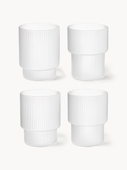 Westwing Vasos de agua de vidrio soplado con relieves Ripple 4 uds