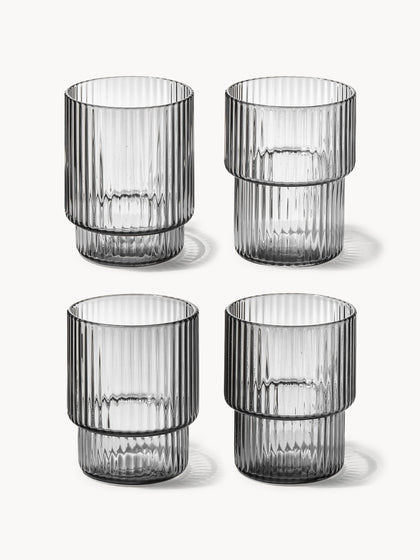 Westwing Vasos de agua de vidrio soplado con relieves Ripple 4 uds