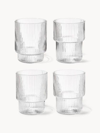 Westwing Vasos de agua de vidrio soplado con relieves Ripple 4 uds