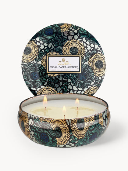 Westwing Vela perfumada artesanal de tres mechas Japonica Collection (madera de cacao verbena y lavanda)