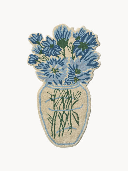 Westwing Alfombra Artesanal De Lana Blue Daisy