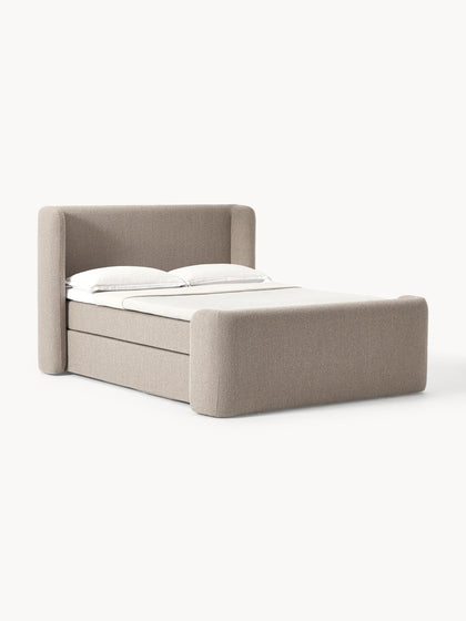 Westwing Cama continental en tejido bouclé Perla