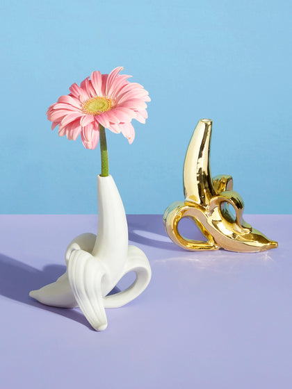 Westwing Jarrón De Porcelana Con Oro Banana 15 Cm