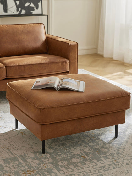Westwing Reposapiés Puf De Cuero Reciclado Hunter
