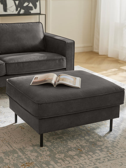 Westwing Reposapiés Puf De Cuero Reciclado Hunter