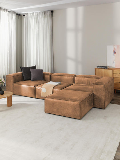 Westwing Reposapiés Puf De Cuero Reciclado Lennon