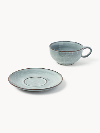 Westwing Taza Artesanal Con Platillo Nordic Sea