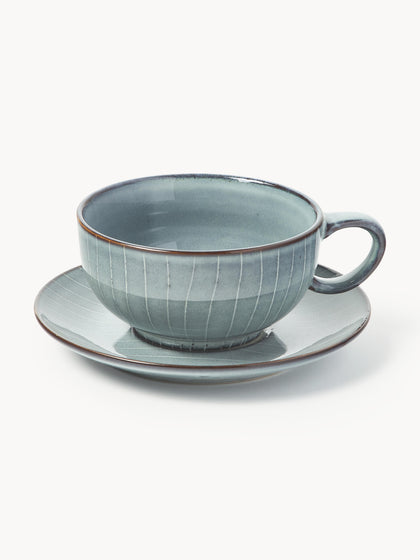 Westwing Taza artesanal con platillo Nordic Sea
