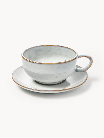 Westwing Taza artesanal con platito Nordic Sand