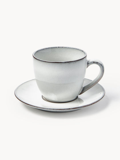 Westwing Taza artesanal con platito Nordic Sand