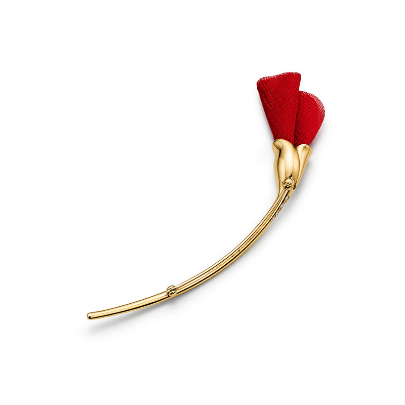 Tiffany & Co. Elsa Peretti® Broche Amapola De Oro Amarillo Con Seda De Color Rojo