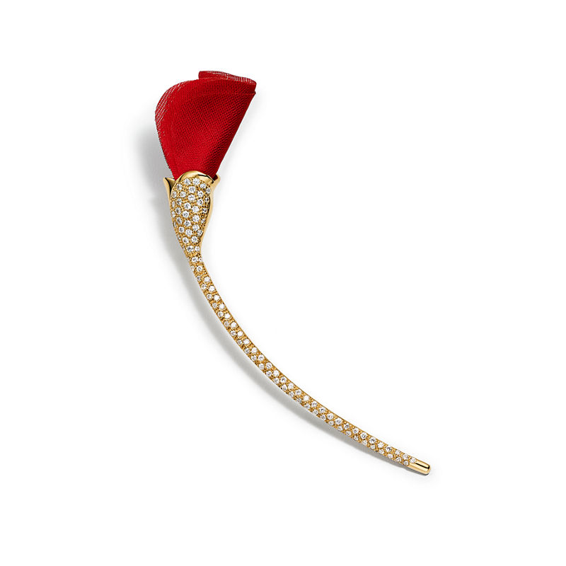Tiffany & Co. Elsa Peretti® Broche Amapola de oro amarillo con seda de color rojo
