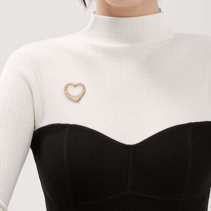 Tiffany & Co. Elsa Peretti® Broche Open Heart De Oro Amarillo Con Diamantes En Pavé