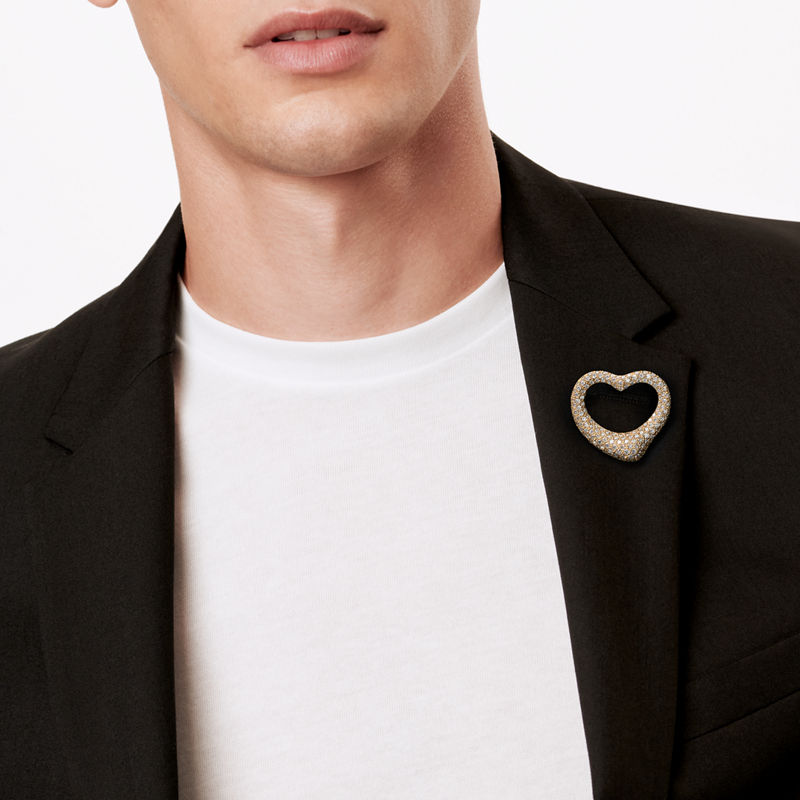 Tiffany & Co. Elsa Peretti® Broche Open Heart De Oro Amarillo Con Diamantes En Pavé