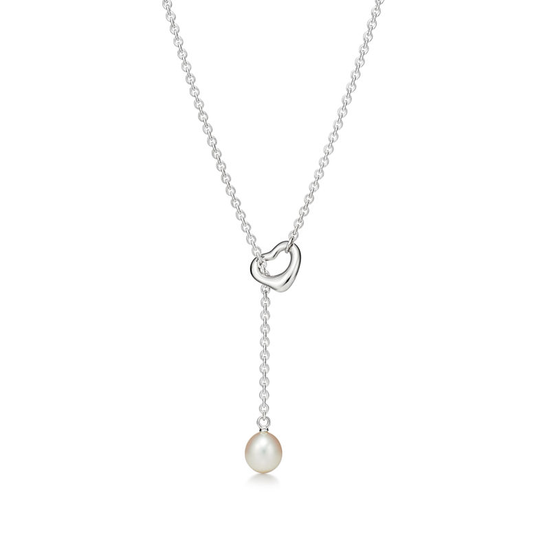 Tiffany & Co. Elsa Peretti® Collar Open Heart Lariat En Plata Con Perlas 7 5-8 mm