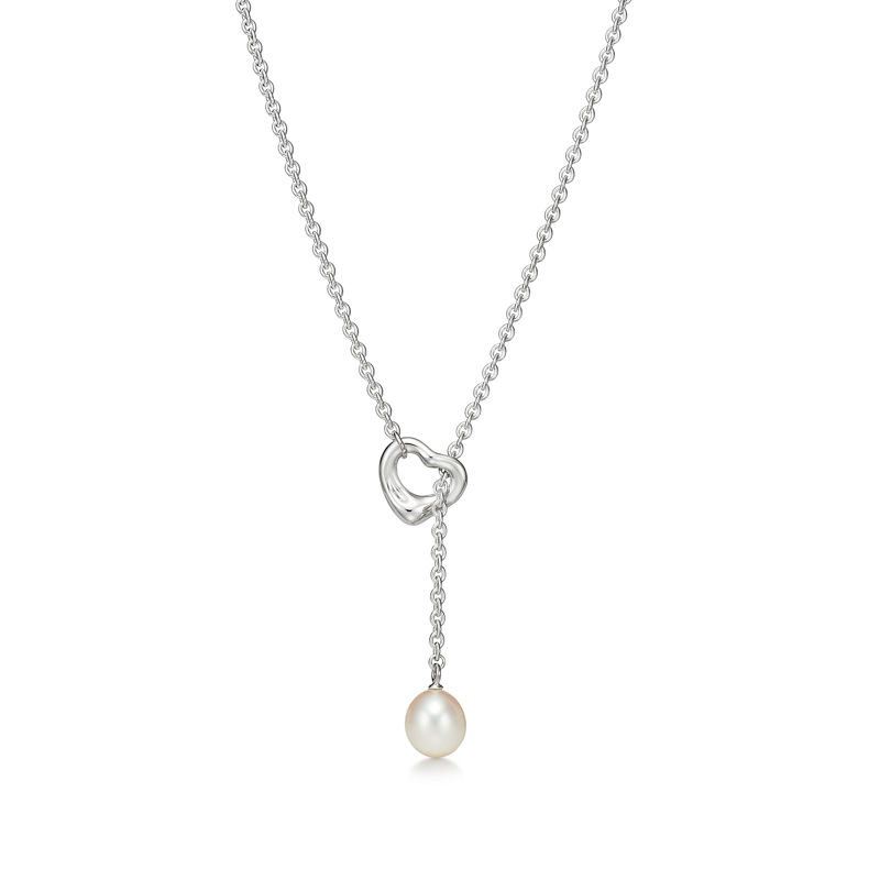 Tiffany & Co. Elsa Peretti® Collar Open Heart Lariat en plata con perlas 7 5-8 mm