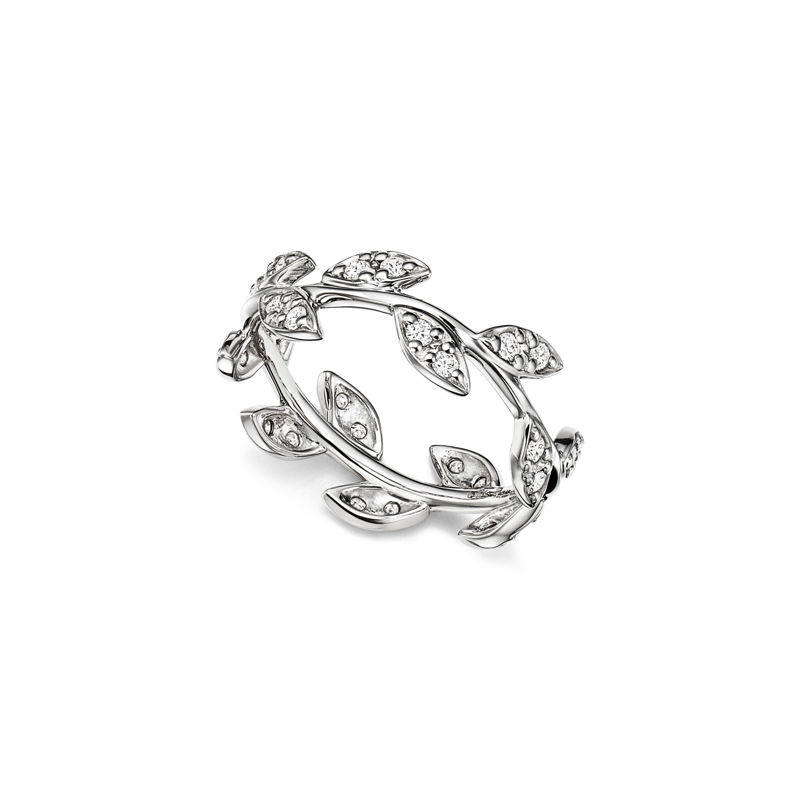 Tiffany & Co. Paloma Picasso® Anillo Olive Leaf En Oro Blanco Con Diamantes Tamaño Estrecho