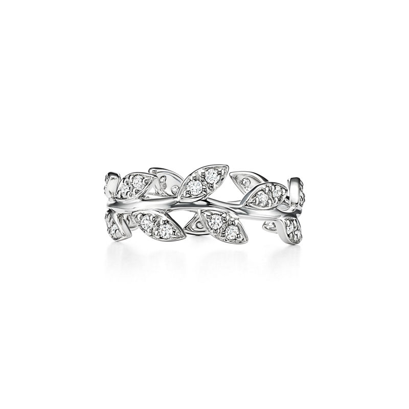 Tiffany & Co. Paloma Picasso® Anillo Olive Leaf en oro blanco con diamantes tamaño estrecho