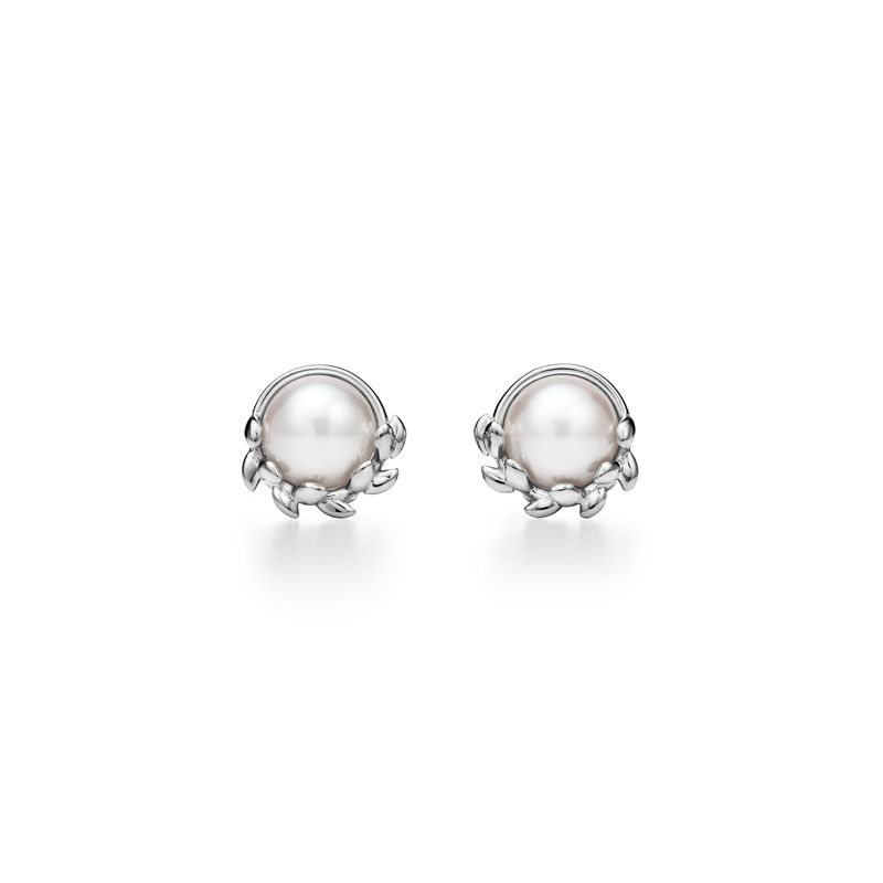 Tiffany & Co. Paloma Picasso® Pendientes de botón Olive Leaf de plata de ley con perlas