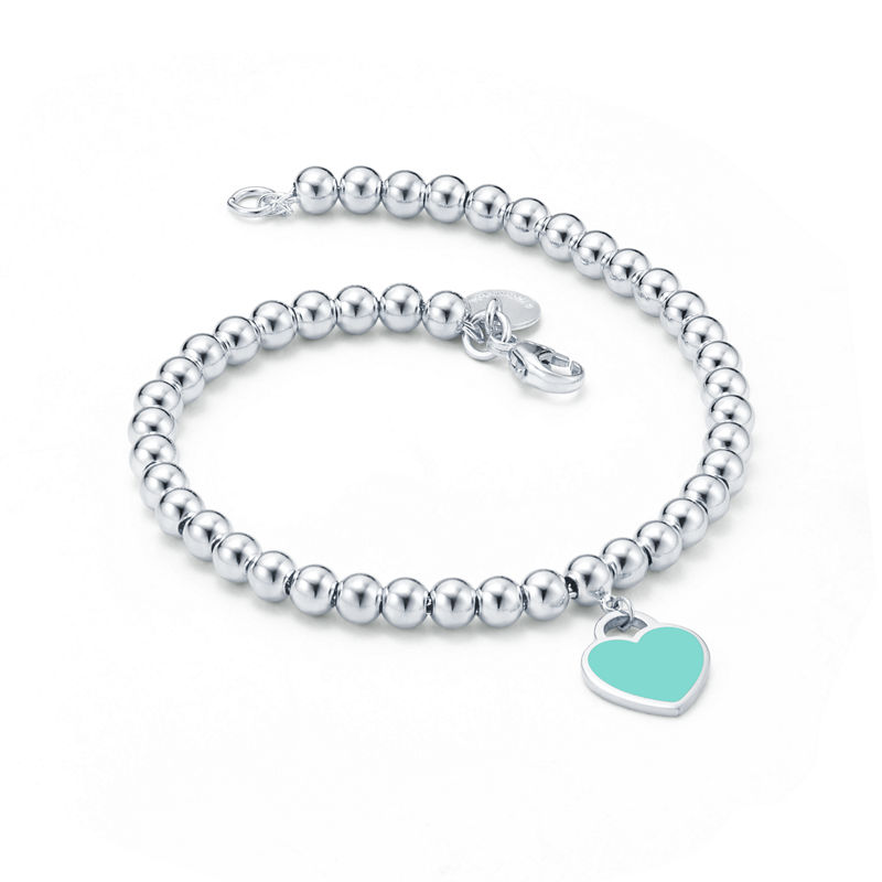 Tiffany & Co. Return To Tiffany™ Pulsera De Cuentas Con Insignia De Corazón En Color Tiffany Blue® En Plata 4 mm