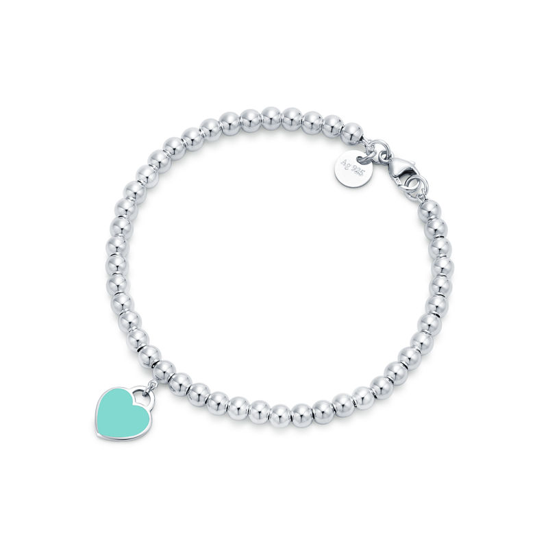 Tiffany & Co. Return to Tiffany™ Pulsera de cuentas con insignia de corazón en color Tiffany Blue® en plata 4 mm