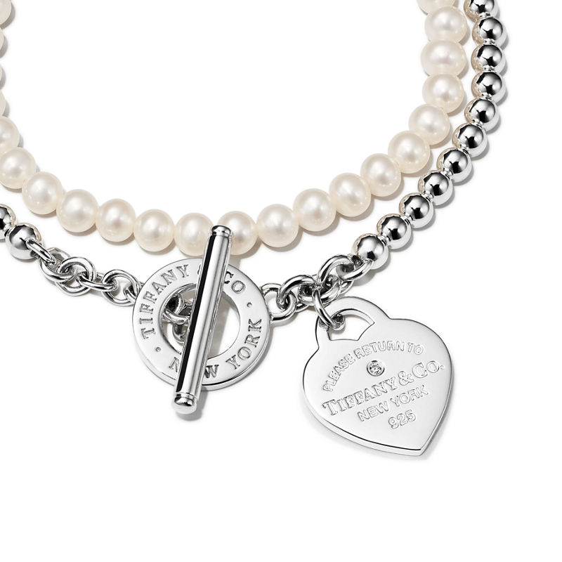 Tiffany & Co. Return To Tiffany™ Pulsera De Cuentas De Varias Vueltas En Plata Con Perlas Y Un Diamante Tamaño Pequeño