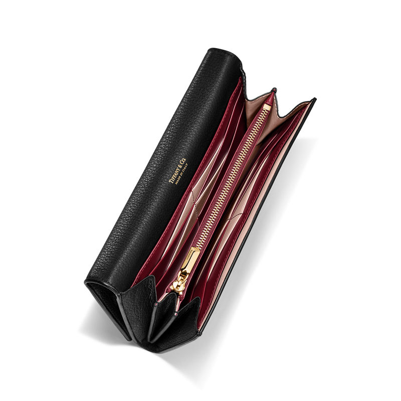 Tiffany & Co. T&CO. Cartera Continental De Solapa De Piel Color Negro