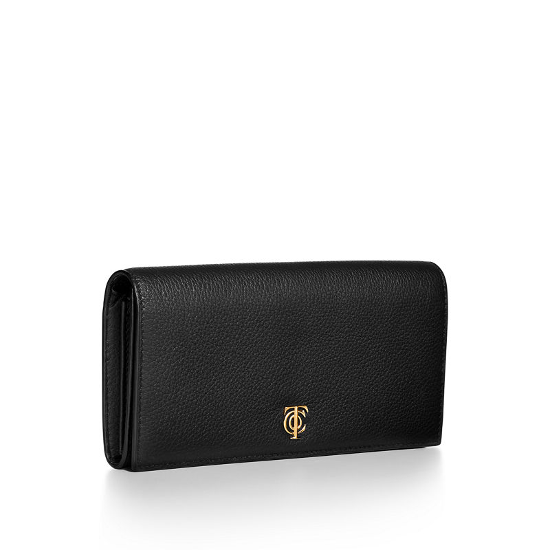 Tiffany & Co. T&CO. Cartera Continental De Solapa De Piel Color Negro