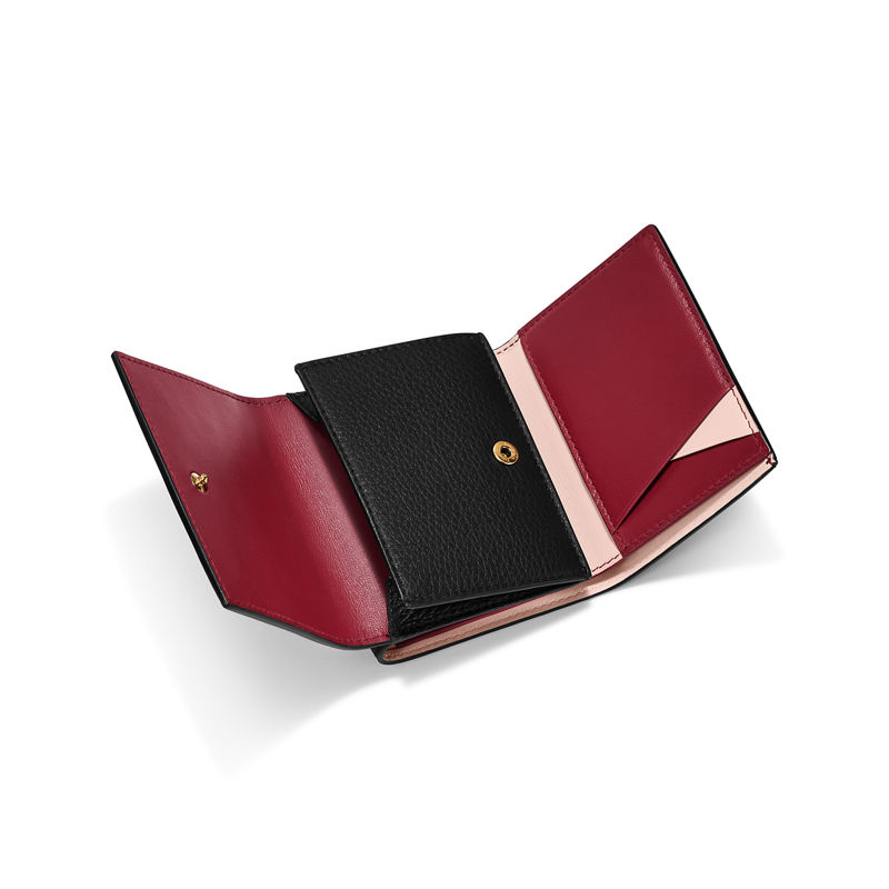 Tiffany & Co. T&CO. Cartera De Triple Hoja De Piel Color Negro