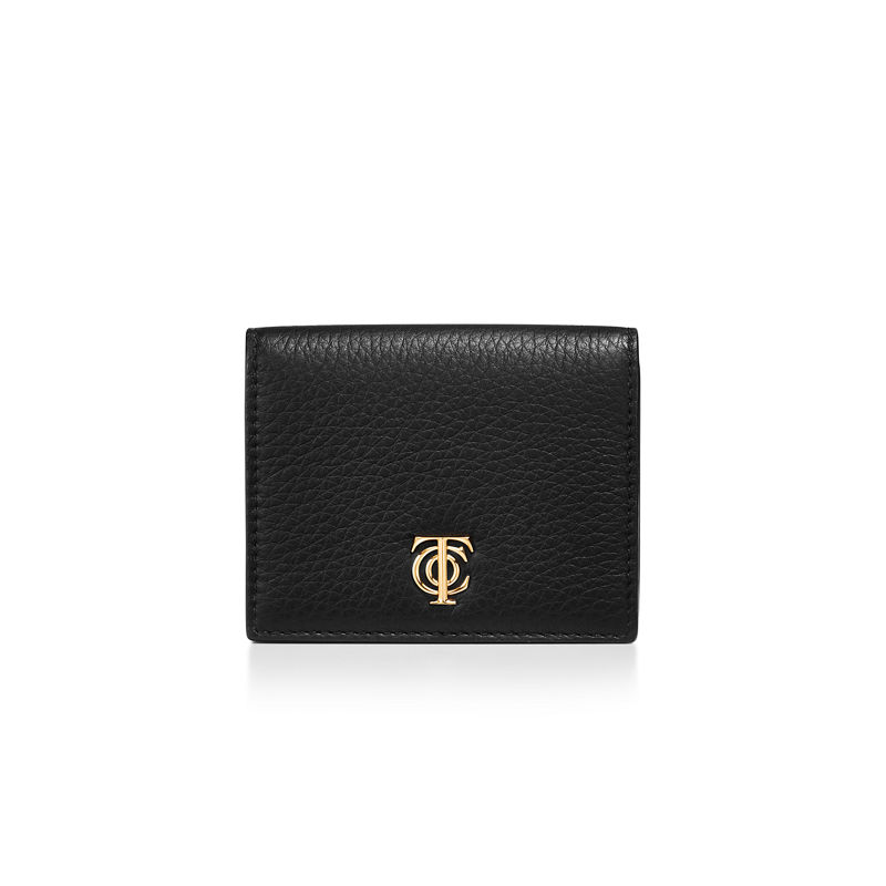 Tiffany & Co. T&CO. Cartera de triple hoja de piel color negro
