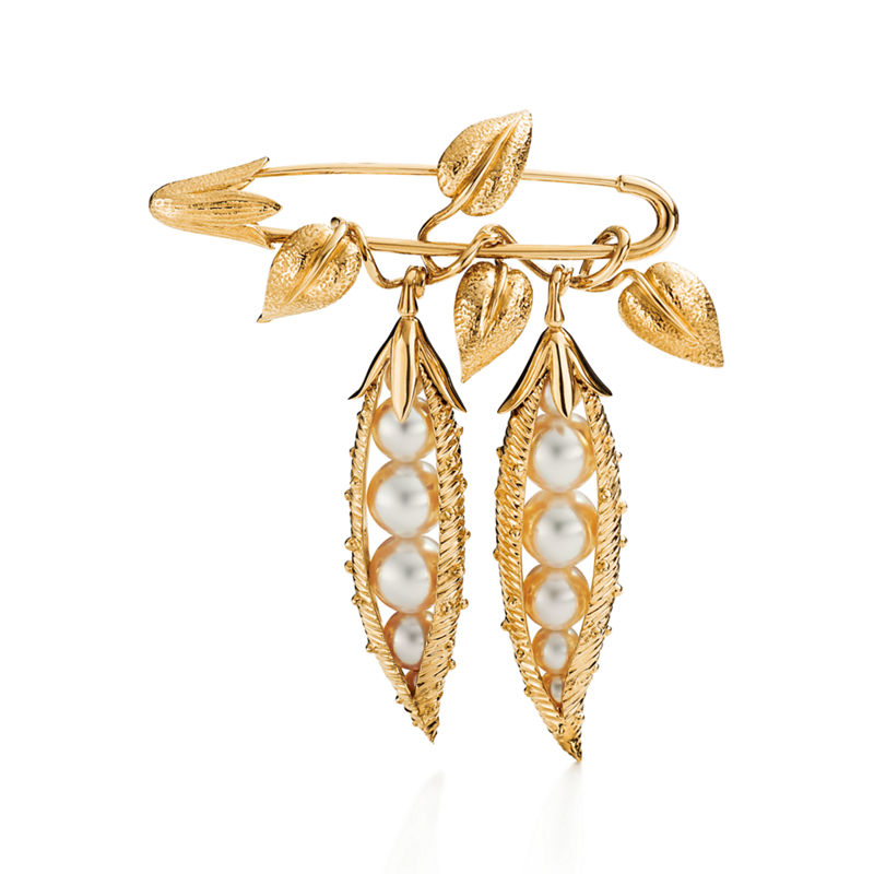 Tiffany & Co. Tiffany & Co. Schlumberger Broche Peapod en oro amarillo con perlas cultivadas