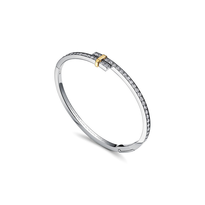 Tiffany & Co. Tiffany Edge Brazalete Hinged Bypass En Platino Y Oro Amarillo Con Diamantes