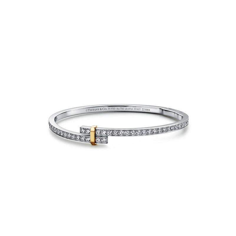 Tiffany & Co. Tiffany Edge Brazalete Hinged Bypass en platino y oro amarillo con diamantes