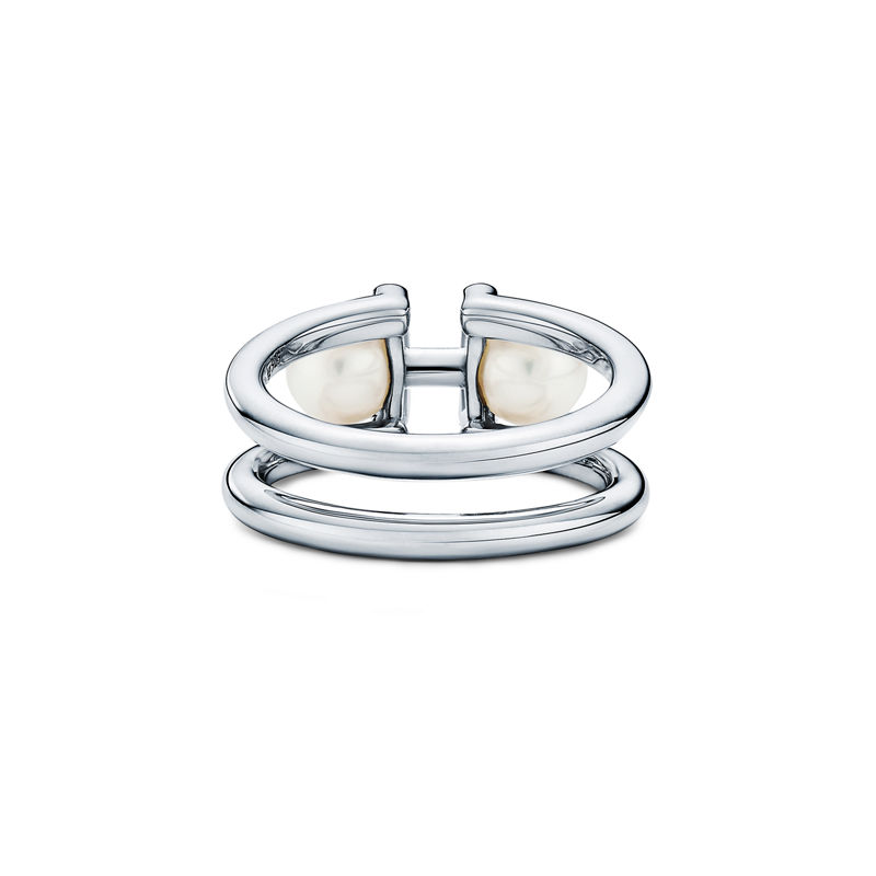 Tiffany & Co. Tiffany HardWear Anillo Doble De Perlas De Plata De Ley De Plata De Ley