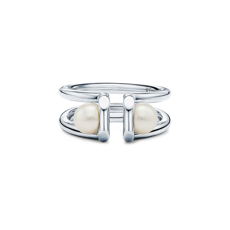 Tiffany & Co. Tiffany HardWear Anillo doble de perlas de plata de ley de plata de ley