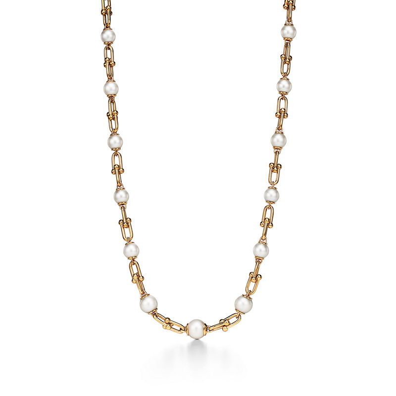Tiffany & Co. Tiffany HardWear Collar de eslabones escalonados en oro amarillo con perlas de agua dulce