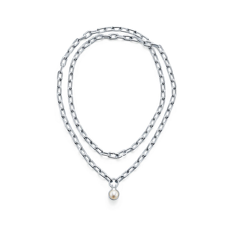 Tiffany & Co. Tiffany HardWear Collar De Perla De Agua Dulce De Plata De Ley 81 3 Cm De Plata De Ley
