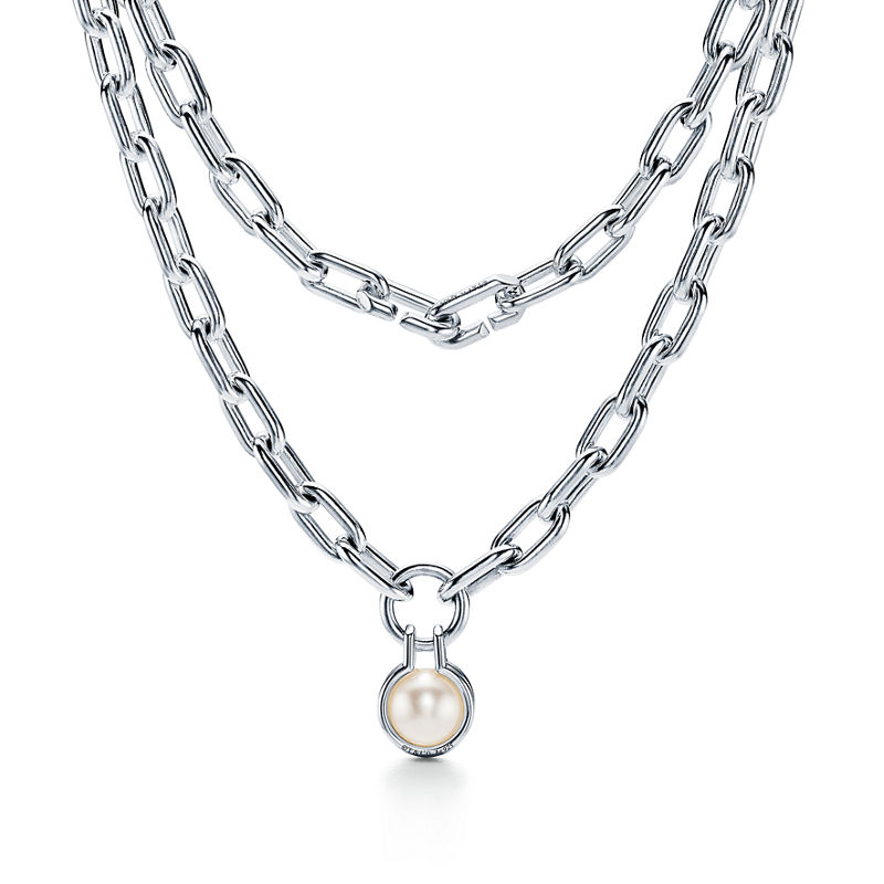 Tiffany & Co. Tiffany HardWear Collar De Perla De Agua Dulce De Plata De Ley 81 3 Cm De Plata De Ley