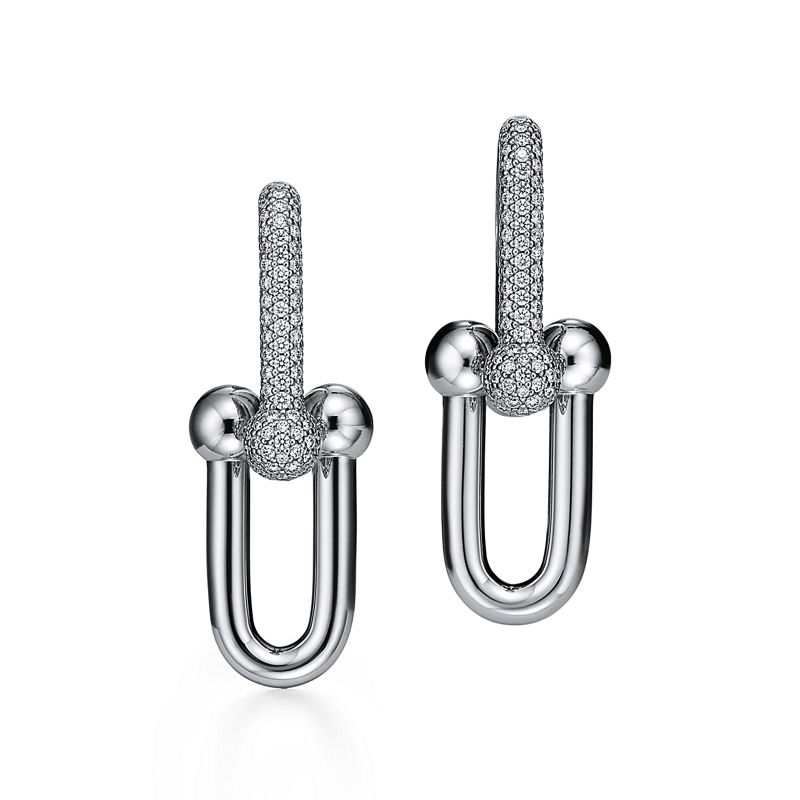 Tiffany & Co. Tiffany HardWear Pendientes de eslabones grandes de oro blanco con diamantes en pavé