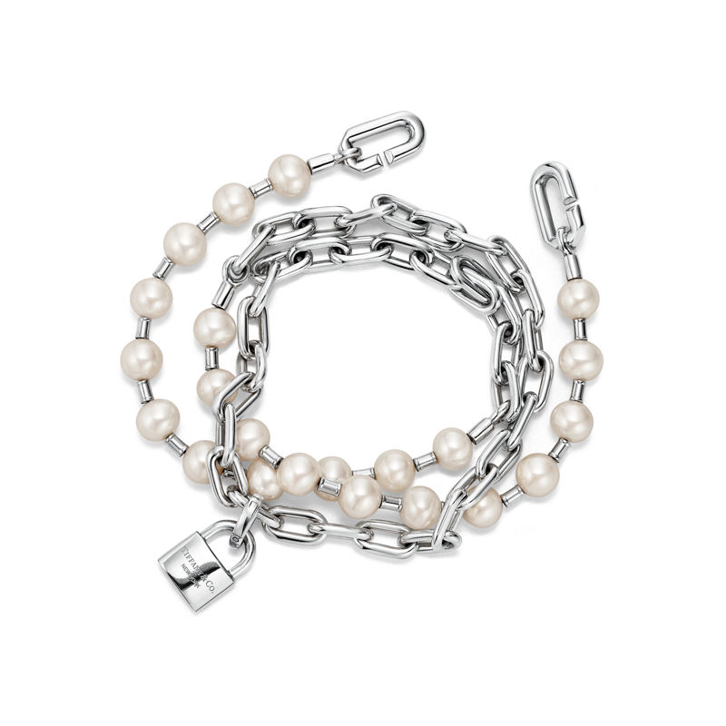 Tiffany & Co. Tiffany HardWear Pulsera Con Candado Y Perlas En Plata Tamaño Mediano