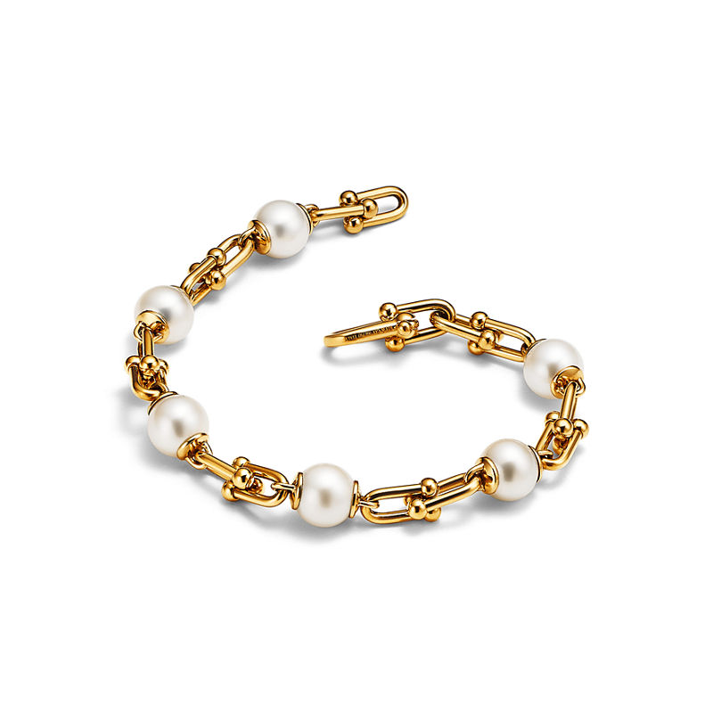 Tiffany & Co. Tiffany HardWear Pulsera De Eslabones En Oro Amarillo Con Perlas De Agua Dulce