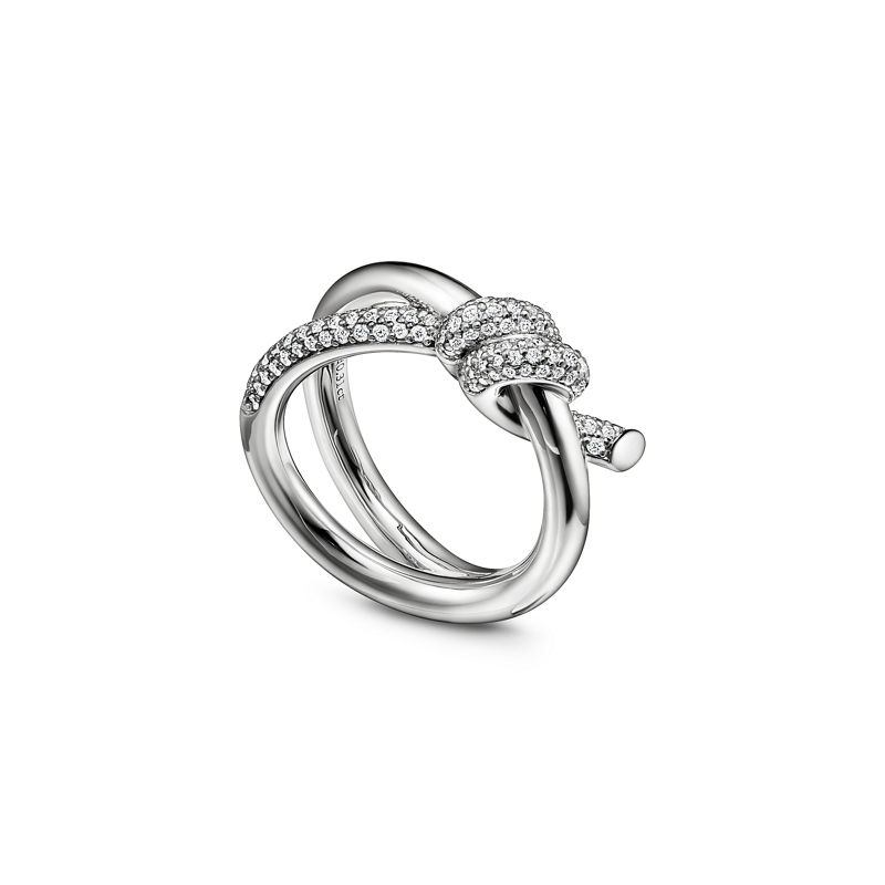 Tiffany & Co. Tiffany Knot Anillo De Dos Vueltas En Oro Blanco Con Diamantes