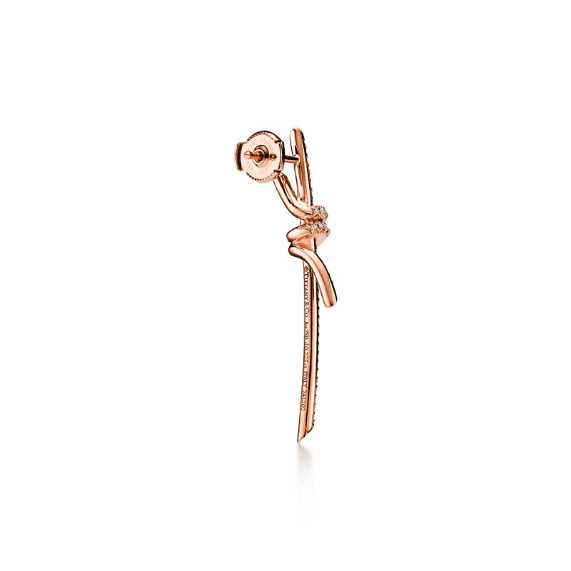 Tiffany & Co. Tiffany Knot Pendientes Largos De Oro Rosa Con Diamantes