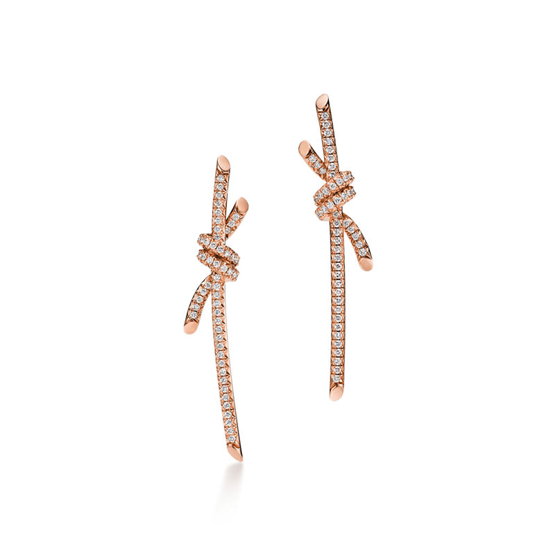 Tiffany & Co. Tiffany Knot Pendientes largos de oro rosa con diamantes