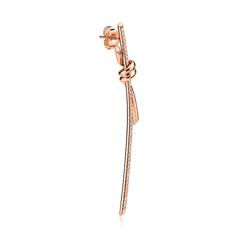 Tiffany & Co. Tiffany Knot Pendientes Largos En Oro Rosa Con Diamantes