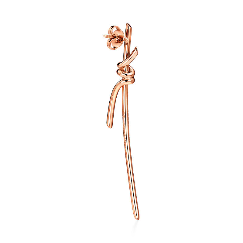 Tiffany & Co. Tiffany Knot Pendientes Largos En Oro Rosa Con Diamantes