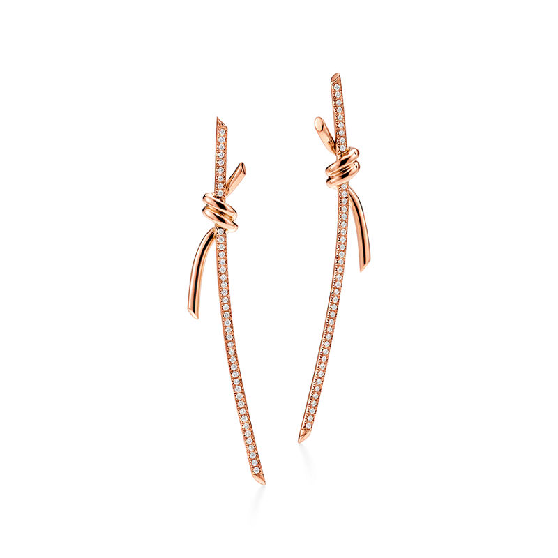 Tiffany & Co. Tiffany Knot Pendientes largos en oro rosa con diamantes