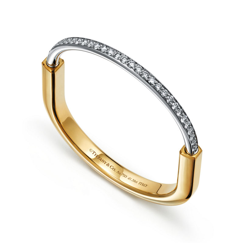 Tiffany & Co. Tiffany Lock Brazalete En Oro Amarillo Y Blanco Con Medio Pavé De Diamantes